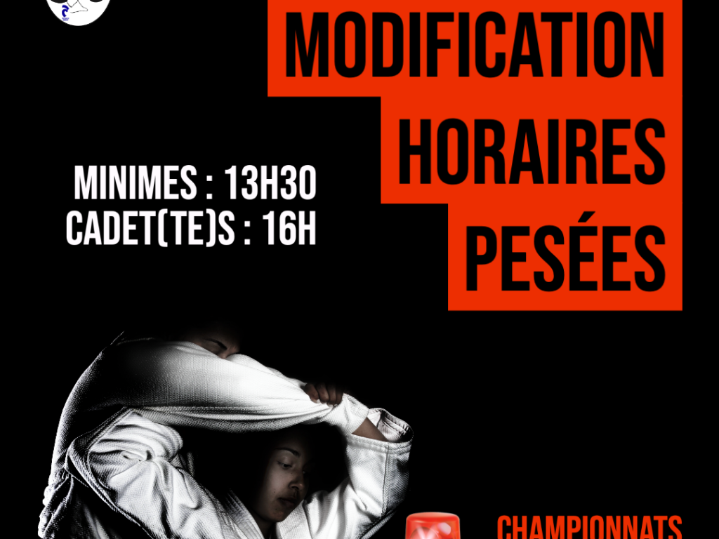 Image de l'actu 'MODIFICATION HORAIRES - CHAMPIONNATS DÉPARTEMENTAUX'